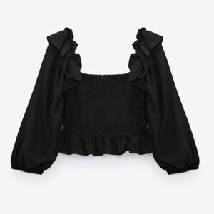 Zara black smocked crop top
